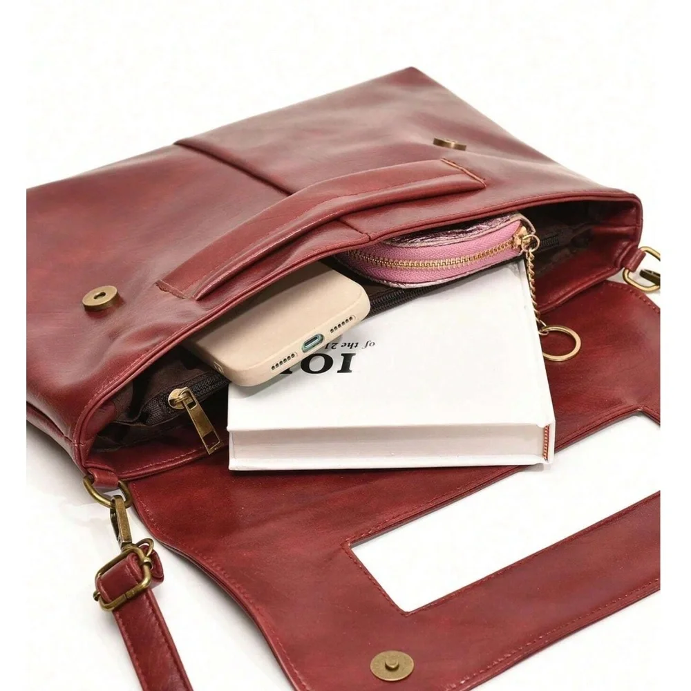 Luxe Vegan Leather Clutch Shoulder Crossbody Bag - Picture 10 of 10